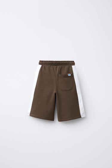 PLUSH BERMUDA SHORTS WITH SIDE STRIPES - Brown by Zara - Image 1