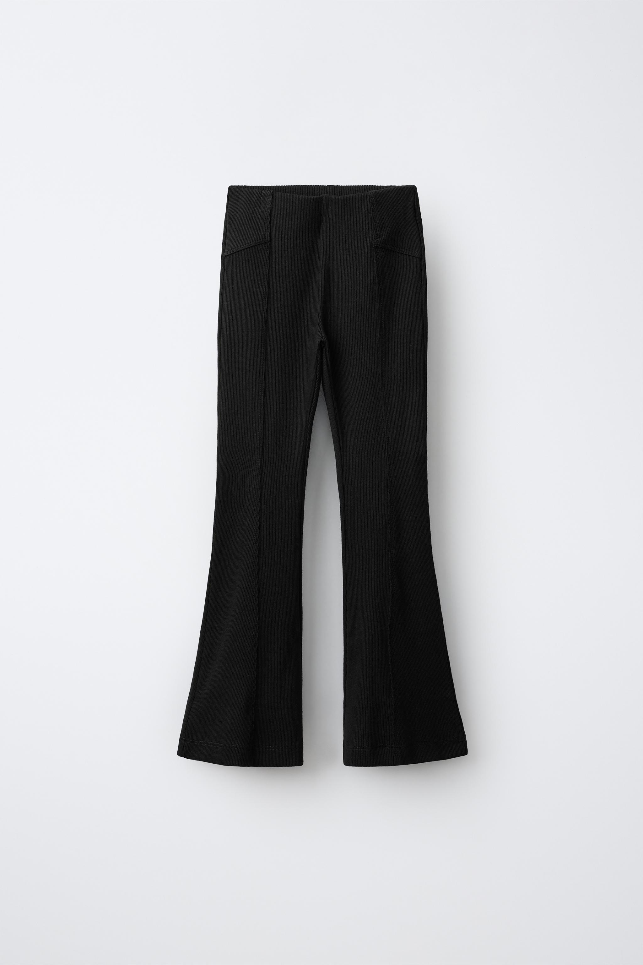RIBBED FLARE LEGGINGS — Black