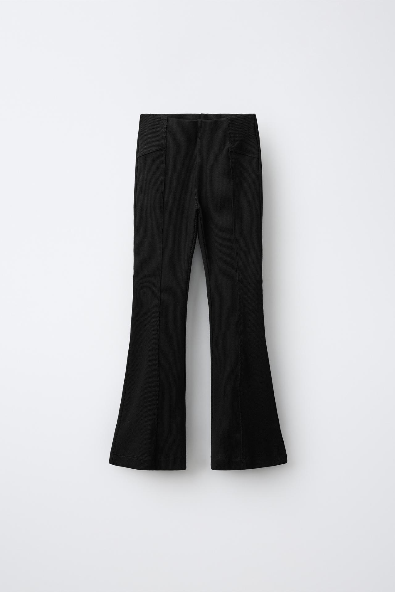 FLARED RIBBED LEGGINGS — Black