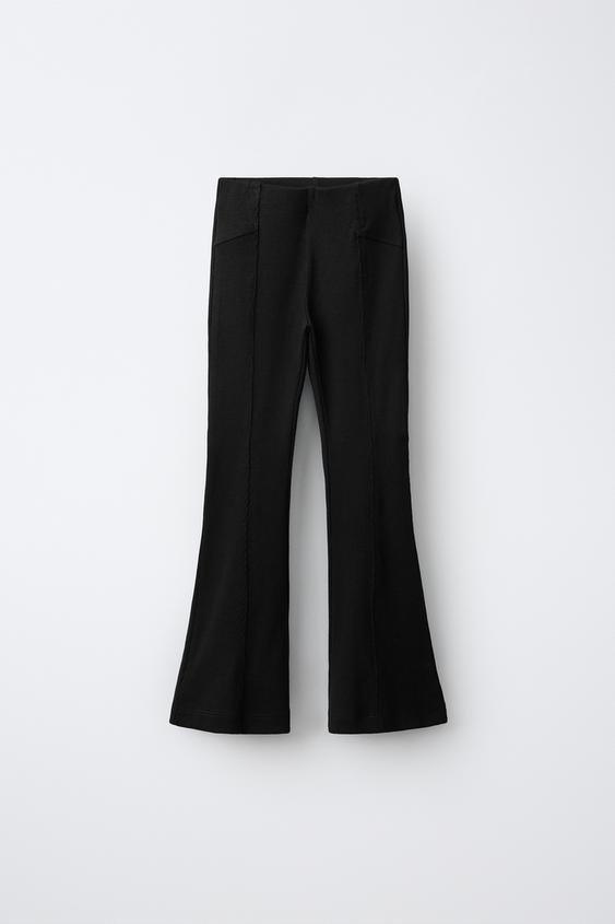 Zara RIBBED FLARE LEGGINGS - Black - Image 0