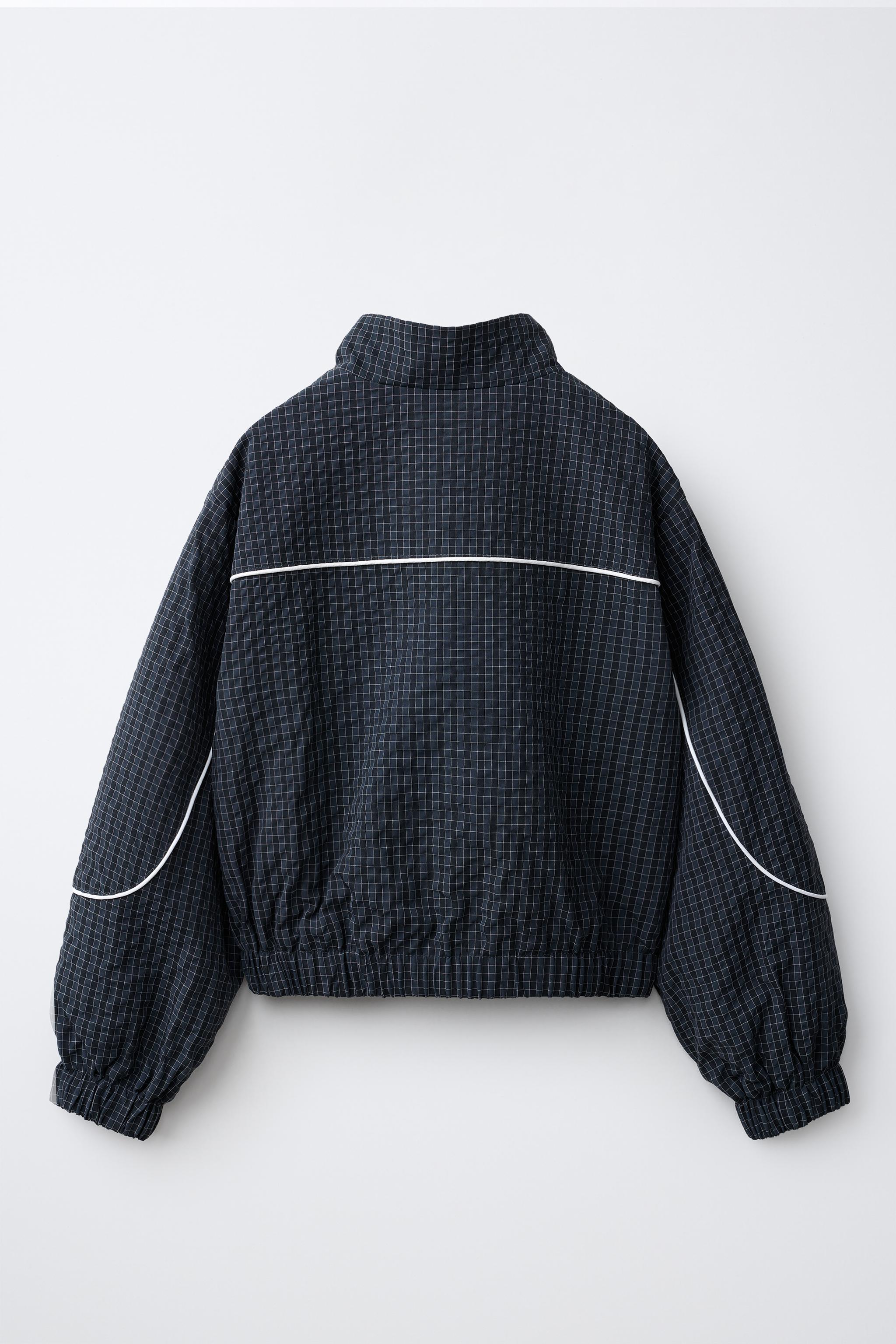 チェック柄＆コントラストパイピングジャケット - ブルー | ZARA Japan