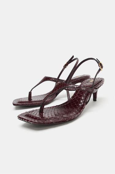 EMBOSSED LEATHER SANDALS - Burgundy Red by Zara - Image 2