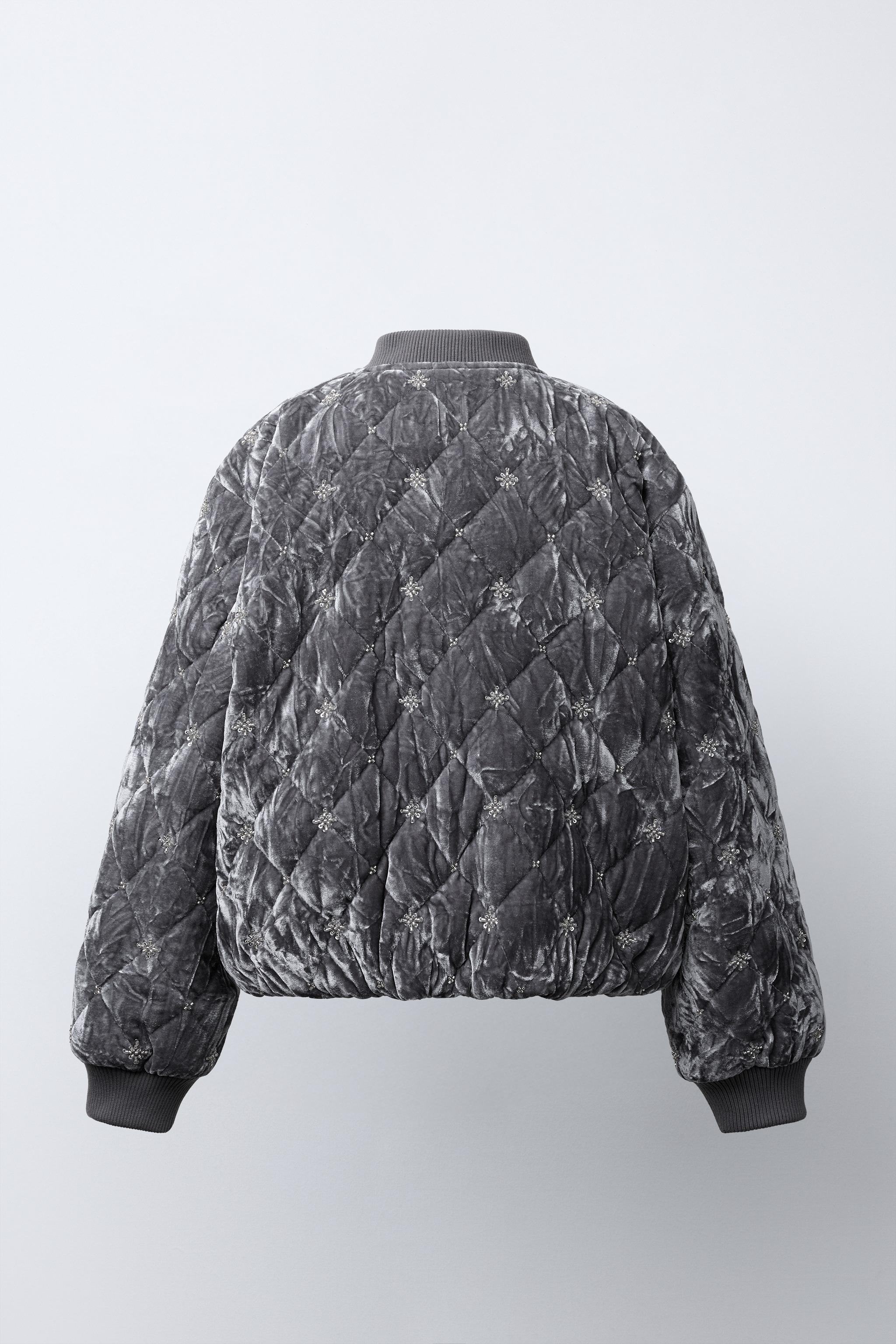 VELVET JEWELED BOMBER JACKET - Gray | ZARA United States