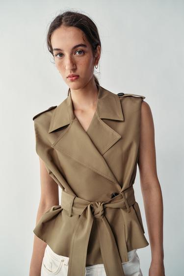 CHALECO CRUZADO CINTURÓN - Khaki de Zara