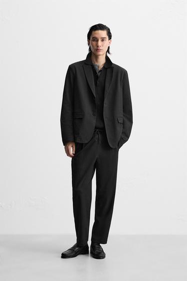 RELAXED FIT SEERSUCKER BLAZER - Black by Zara