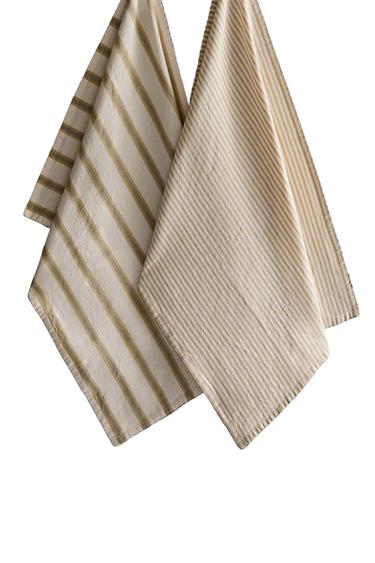 PACK OF STRIPED TEA TOWELS (PACK OF 2) - Blue / Green by Zara
