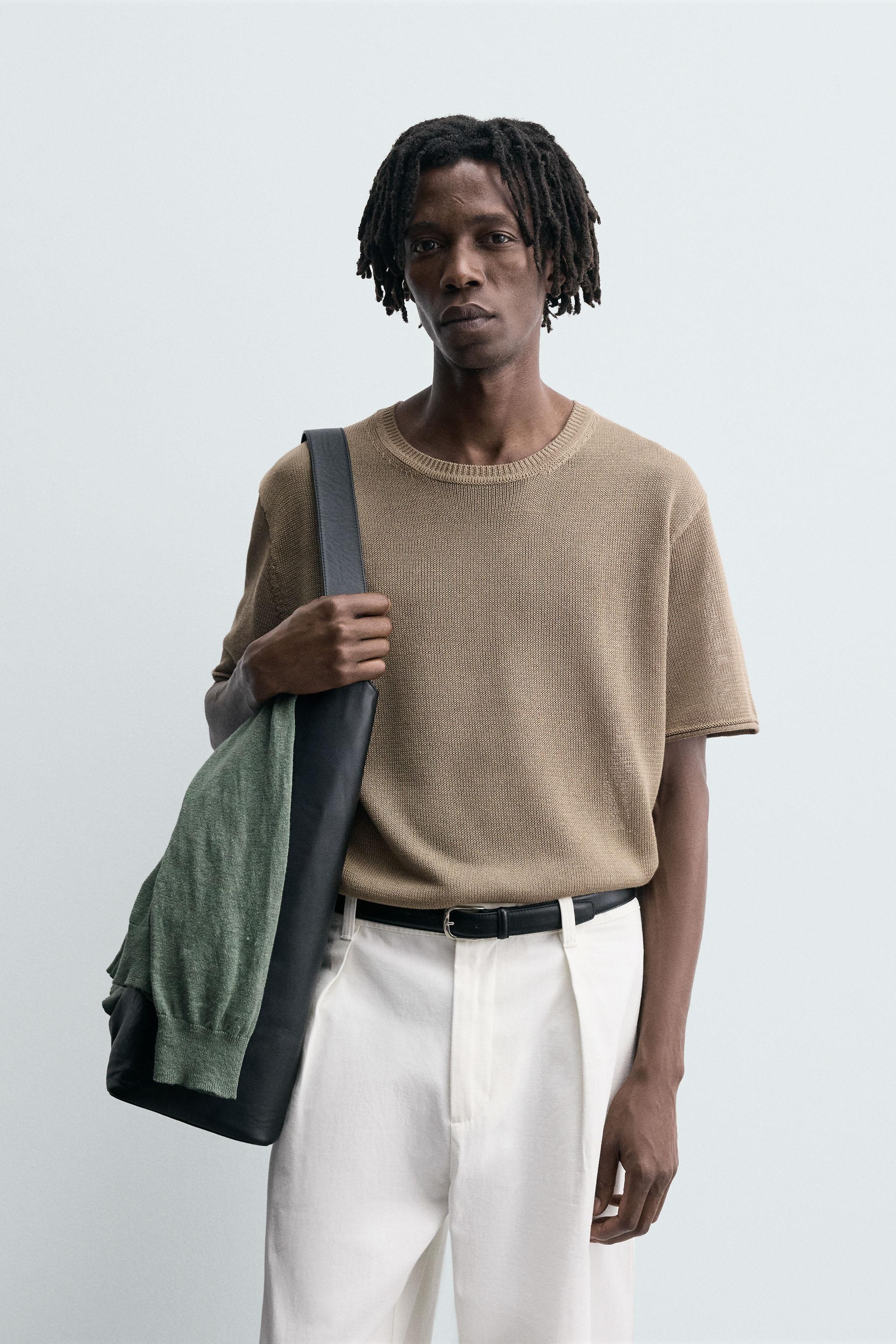 STRUCTURED KNIT T-SHIRT - Brown | ZARA South Africa