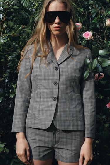 КЪСИ ПАНТАЛОНИ НА КАРО ZW COLLECTION - Черен / Екрю от Zara
