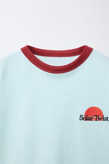 T-SHIRT BRODÉ LISERÉS CONTRASTE - Bleu ciel de Zara - Image 2
