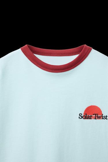 CAMISETA BORDADO VIVOS CONTRASTE - Celeste de Zara