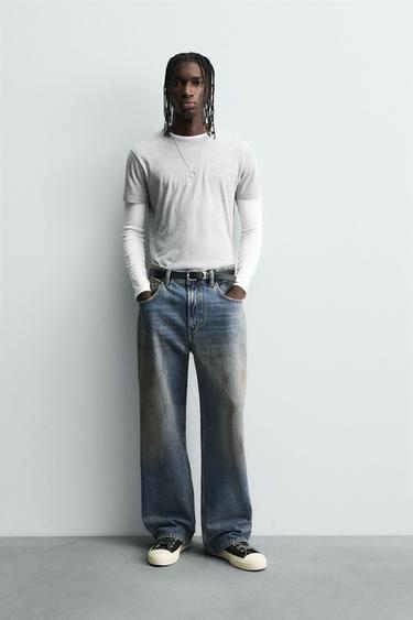 JEANS BAGGY FIT MED VINTAGEEFFEKT - mellemblå fra Zara