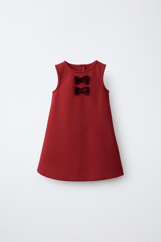 PONTE DRESS WITH VELVET BOWS - Dark red by Zara - Image 0