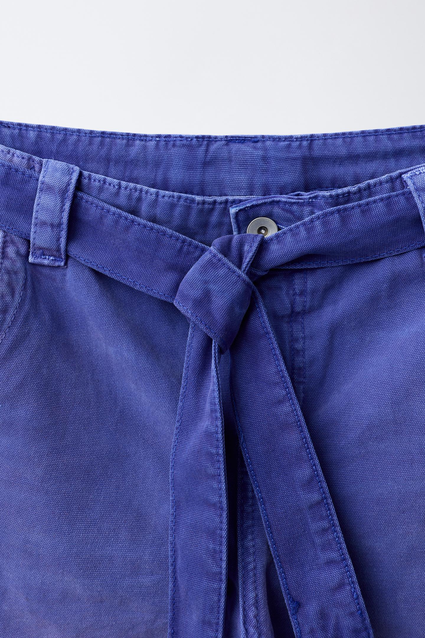 Детские брюки Zara Washed-Effect Belted Trousers, цвет: Чернильный синий — фото 4