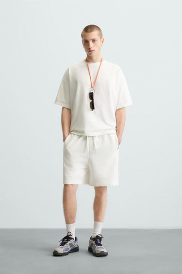 WASHED RELAXED FIT JOGGER BERMUDA SHORTS - Oyster-white by Zara - Image 0