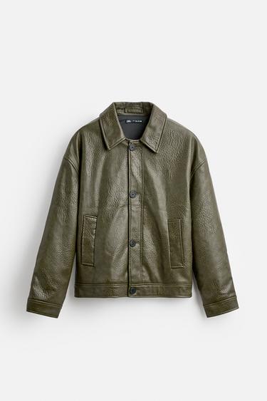 CAZADORA EFECTO PIEL - Verde de Zara