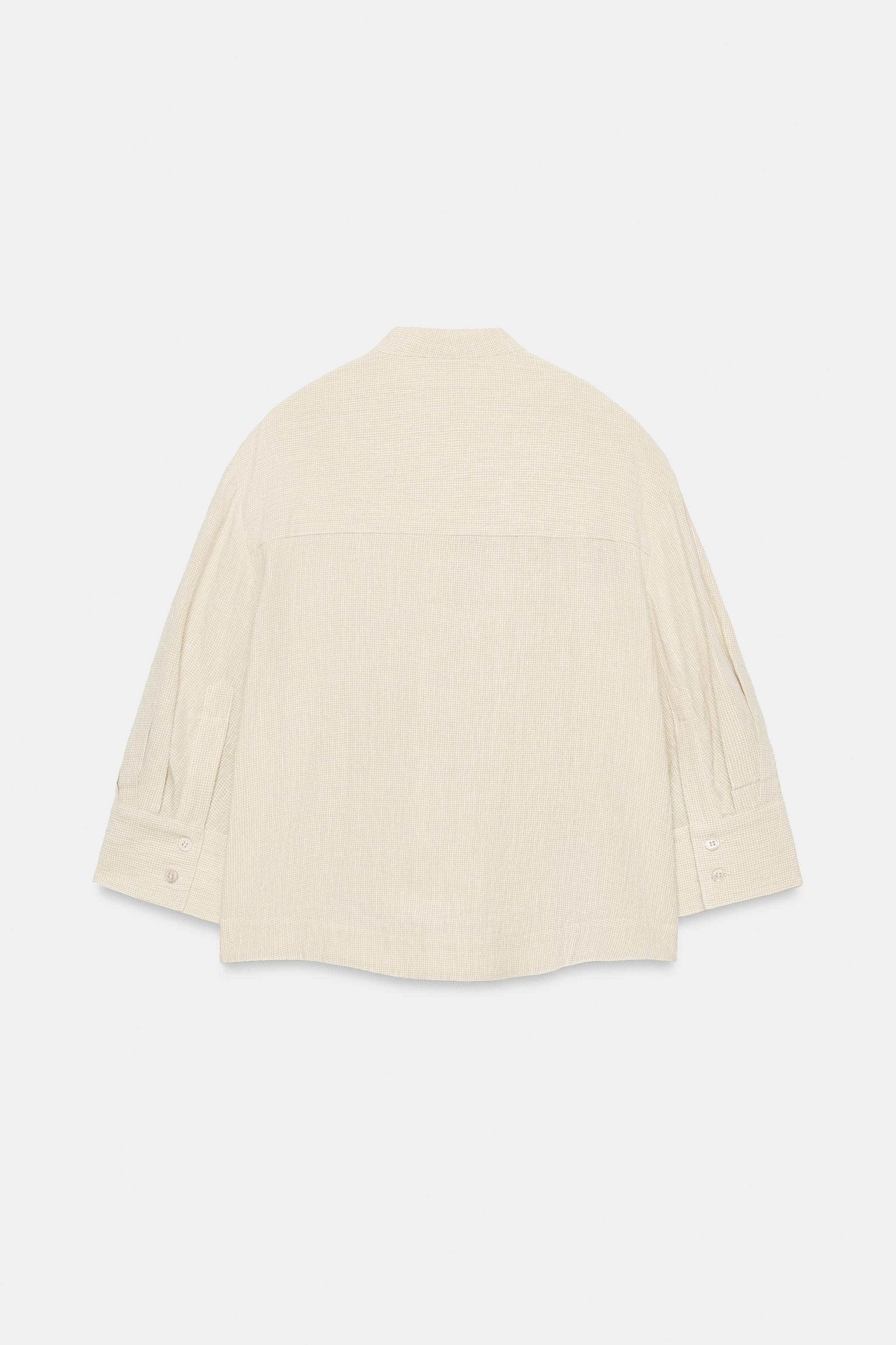 Женские рубашки Zara ZW COLLECTION LINEN-BLEND TIE SHIRT — фото 7