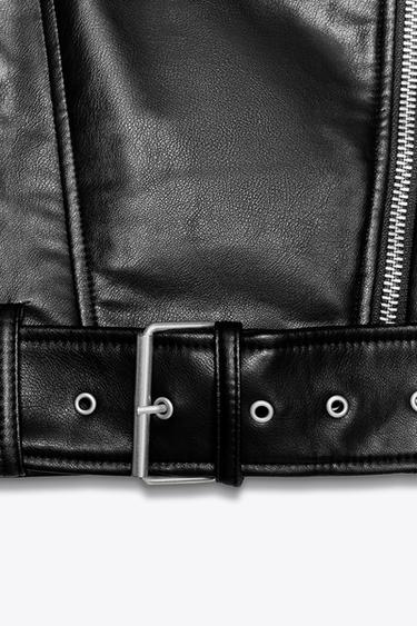 Zara FAUX LEATHER CROP BIKER JACKET - Black