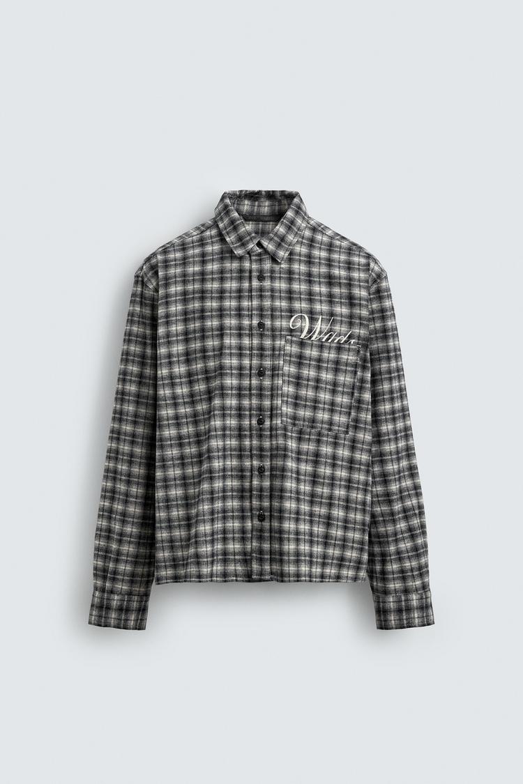 ZARA EMBROIDERED CHECK FLANNEL SHIRT