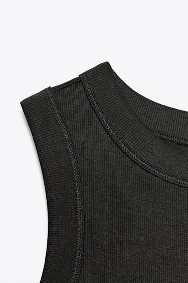 ÄRMELLOSES RIB-T-SHIRT - Graphit von Zara