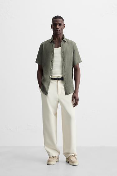 Zara 100% LINEN SHIRT - Khaki - Image 0