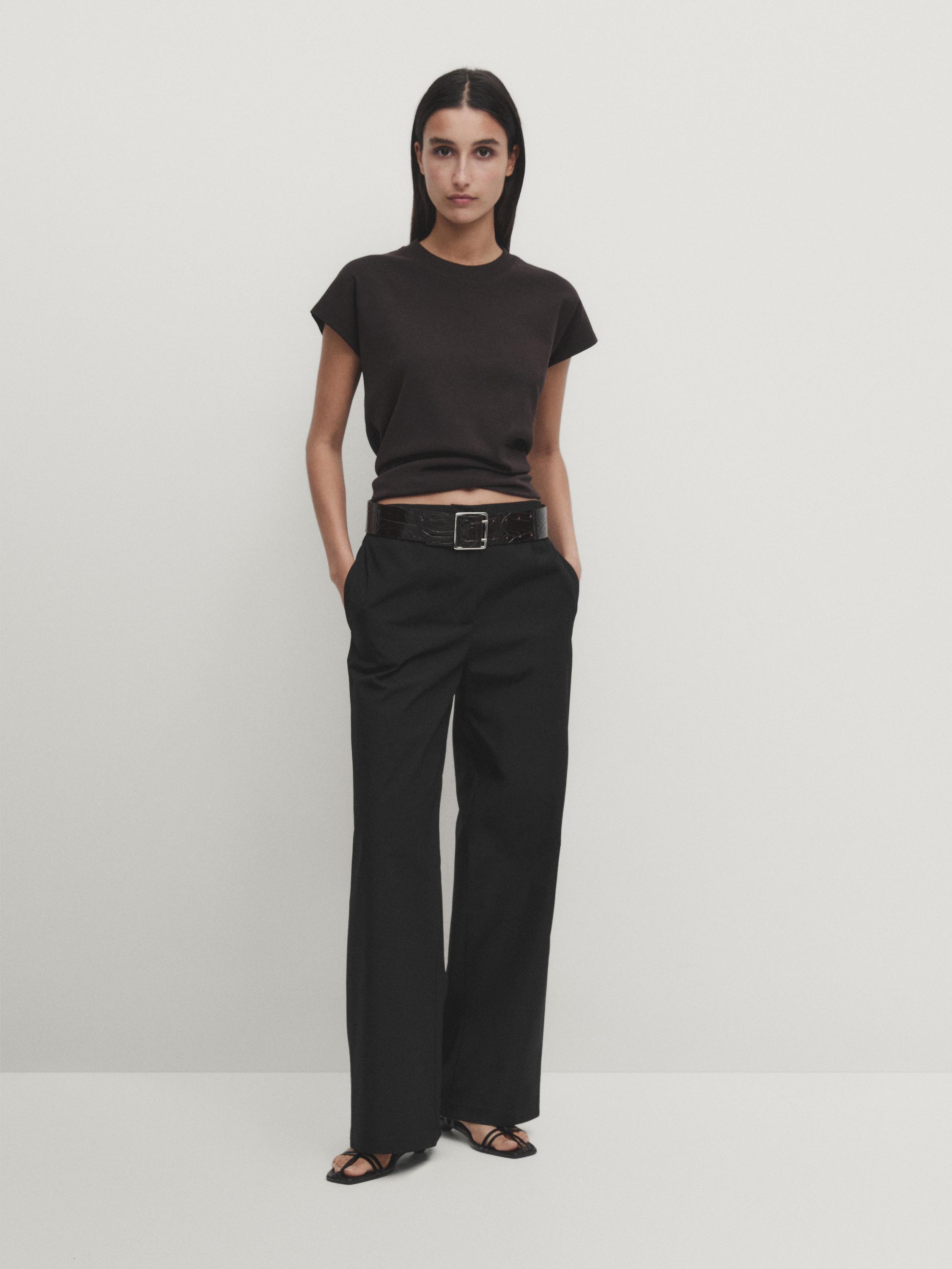 Wide-leg low-rise straight-fit trousers - Black | ZARA United States