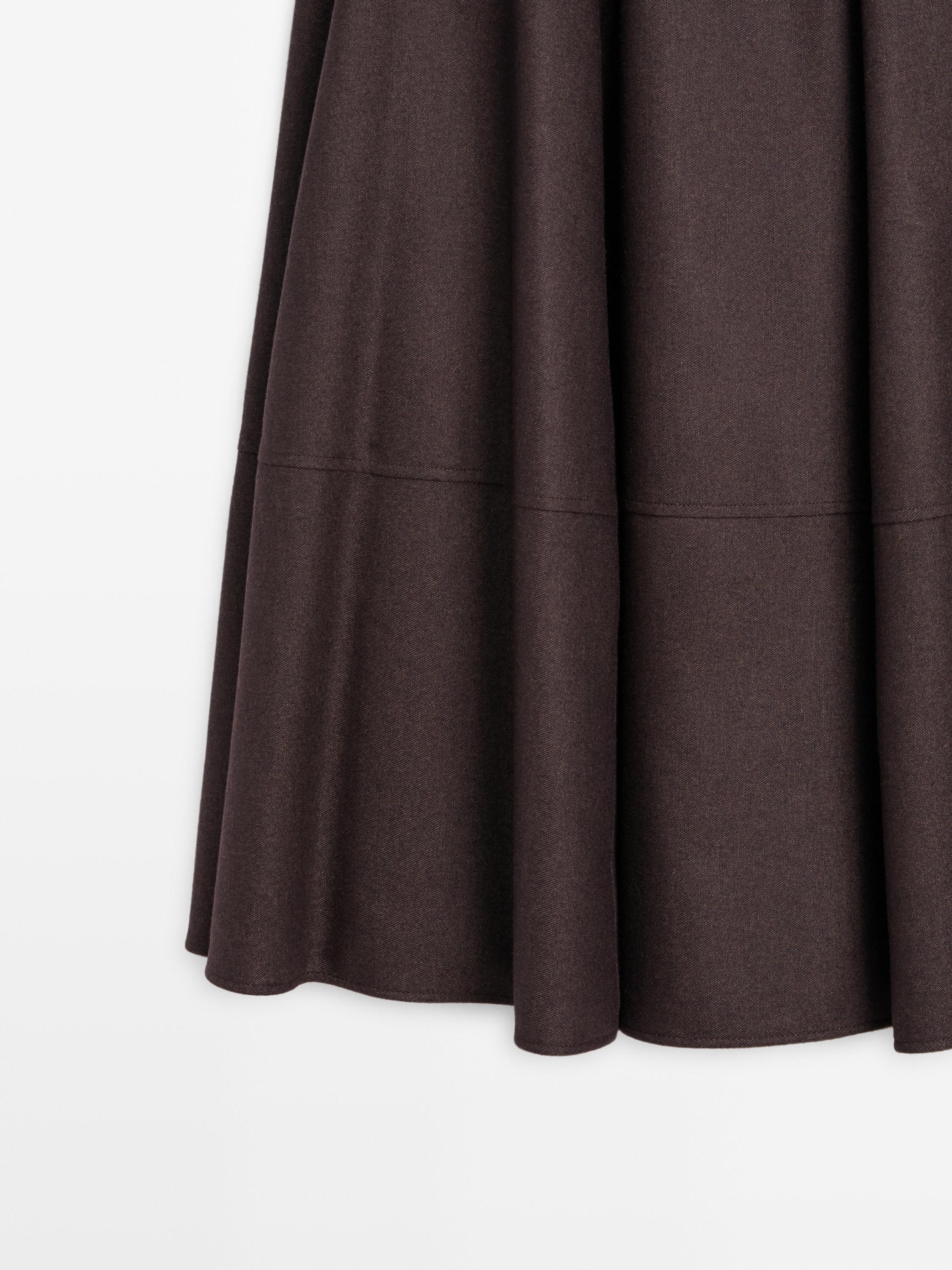 Wool blend midi skirt with yoke