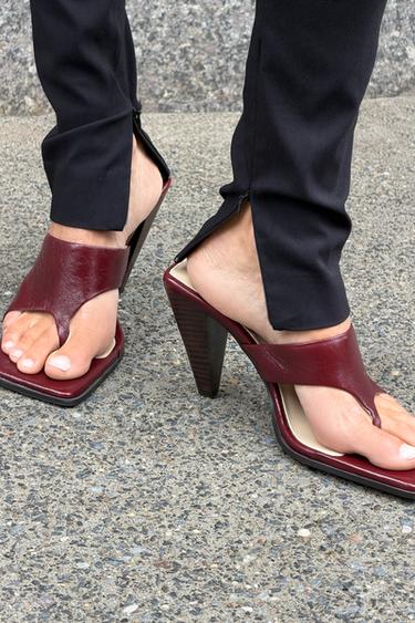 LIMITED EDITION LEATHER HEELED SANDALS - Burgundy Red by Zara
