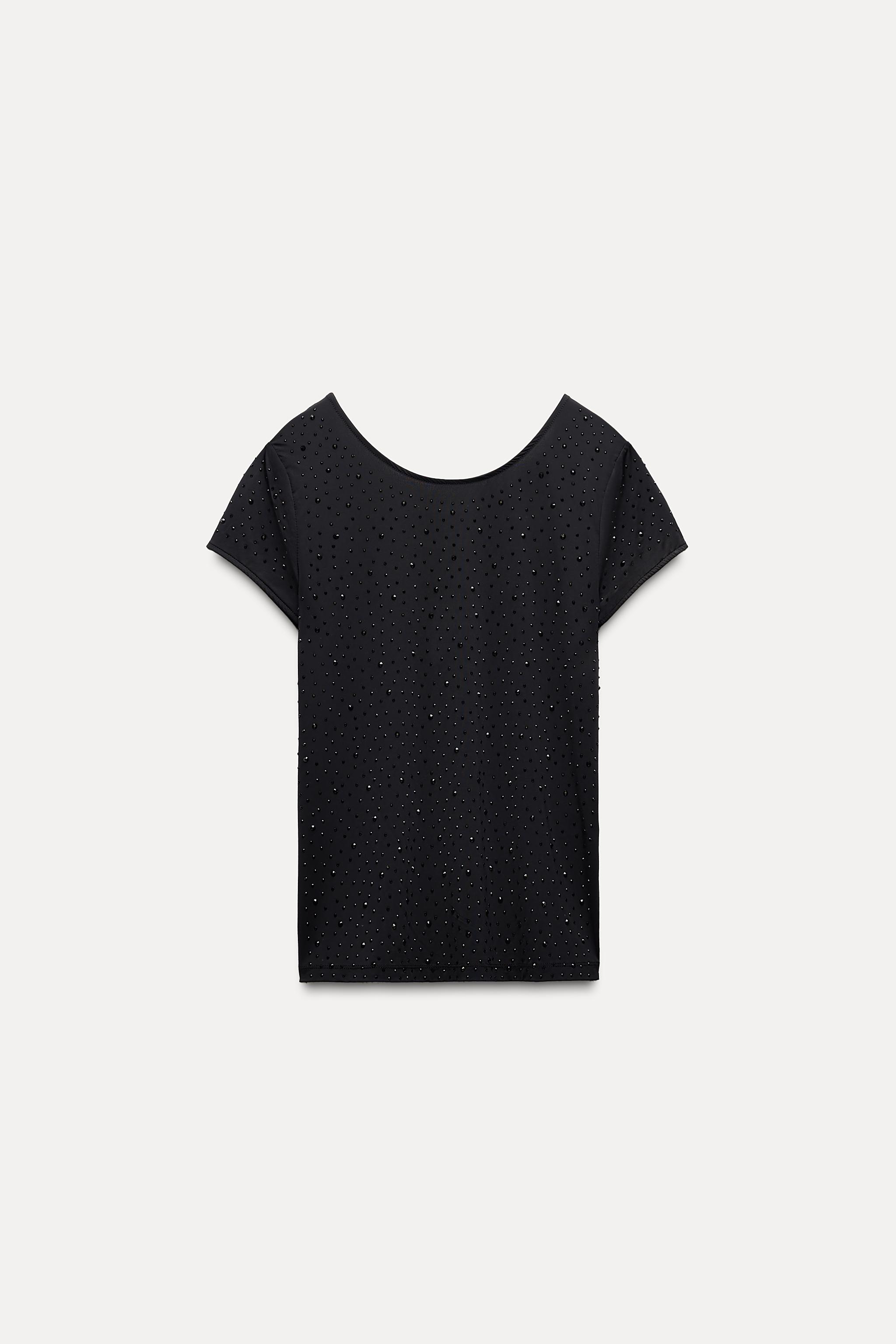 刺繍入りショートトップス - 青色/白色 | ZARA Japan / 日本