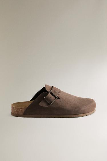 Zaras LÄDERTOFFLOR MED SPÄNNE OCH EFTERSTYGNSDETALJ - Mörkgrå - Bild 0