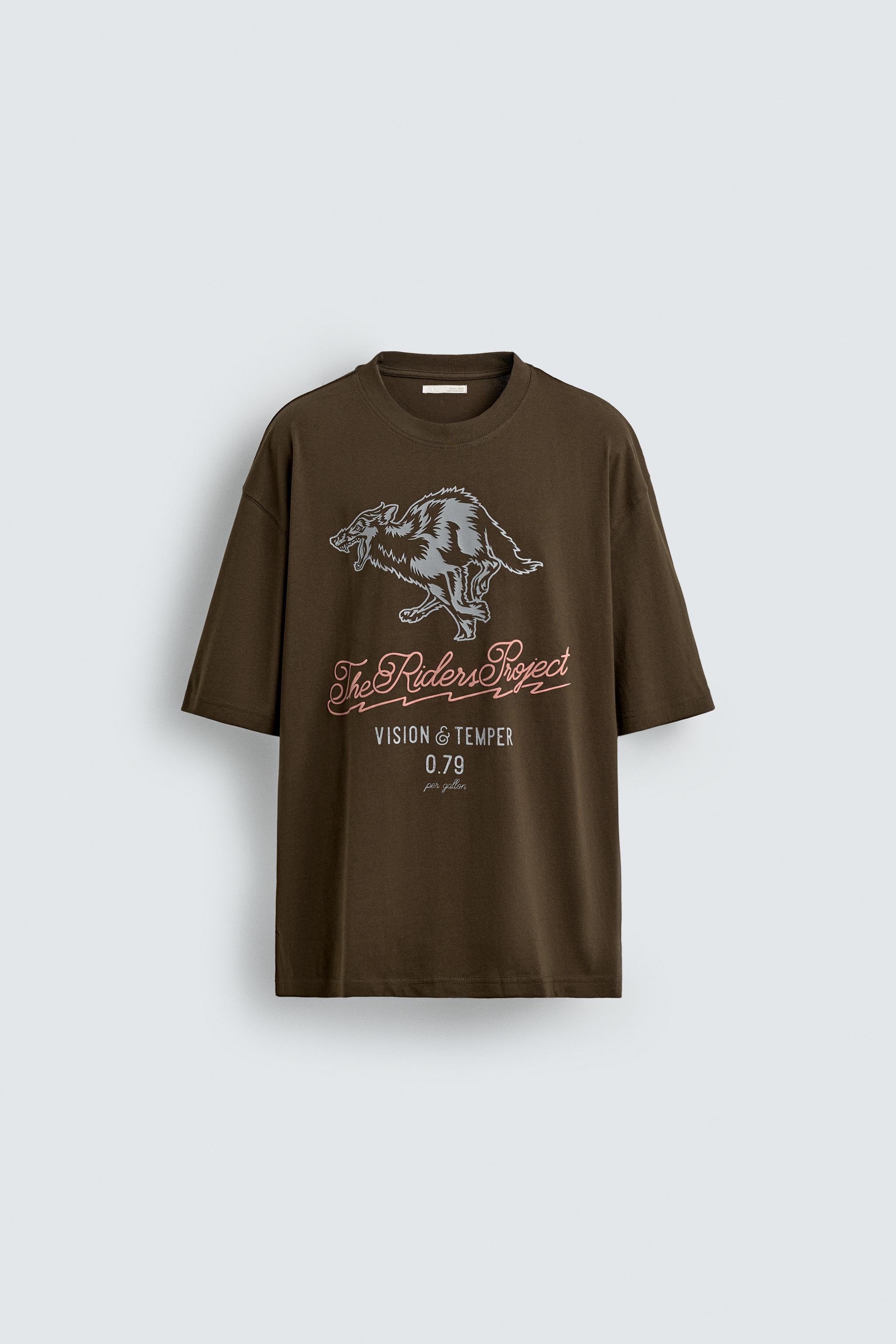 RELAXED FIT PRINT T-SHIRT - Dark olive | ZARA South Africa