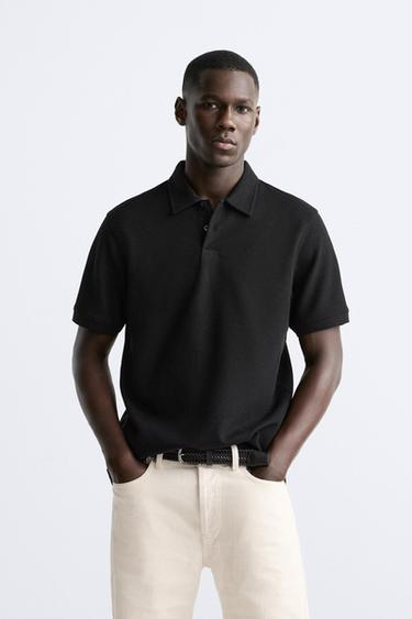 Zara TEXTURED POLO - Black