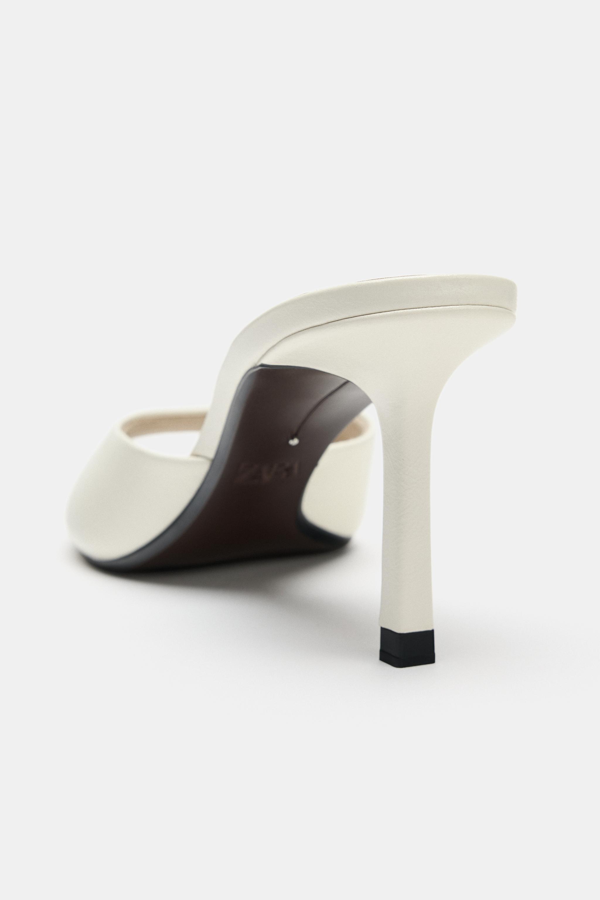 LEATHER MULE HEELED SANDALS