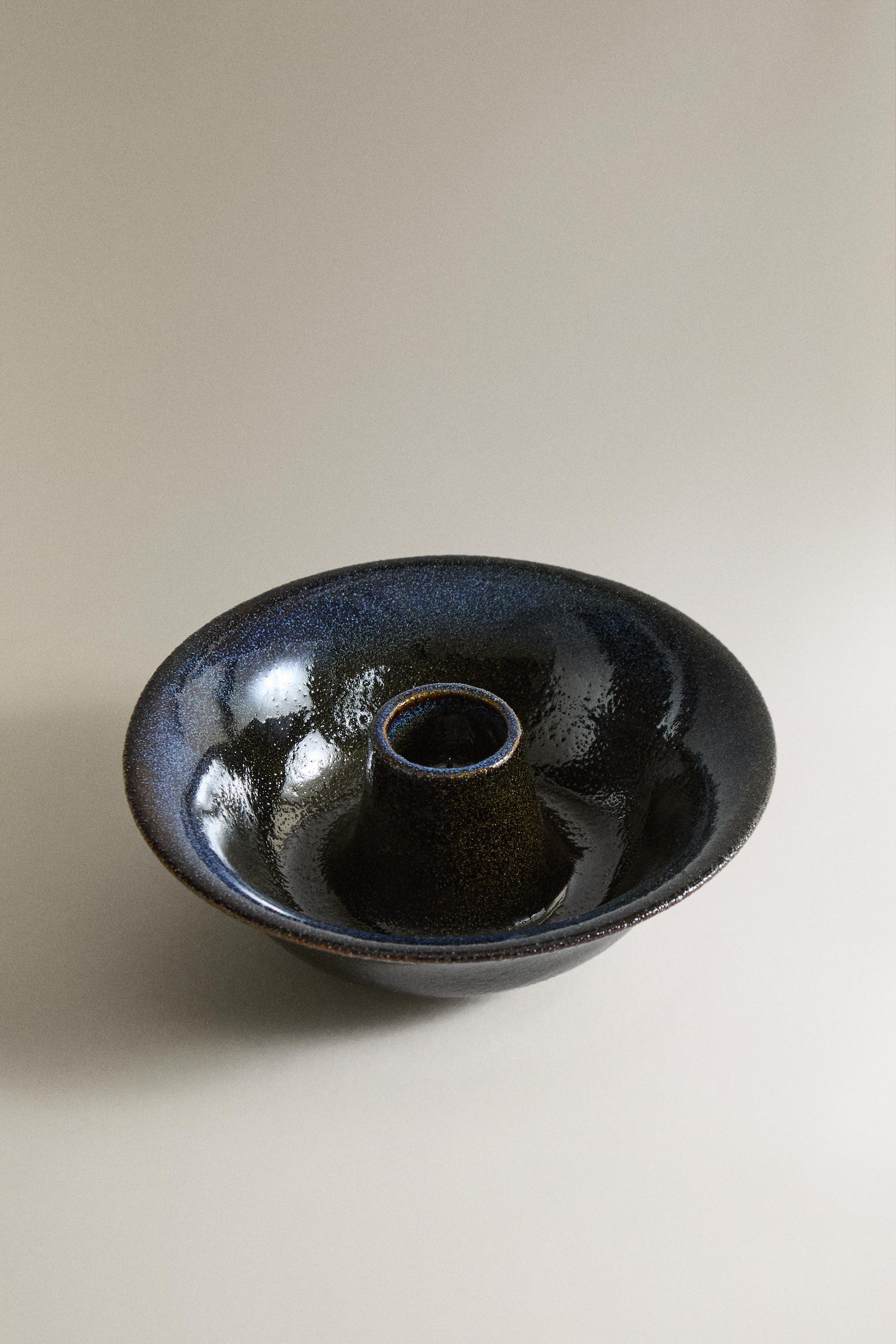 IRON AND STONEWARE CANDLEHOLDER — Blue