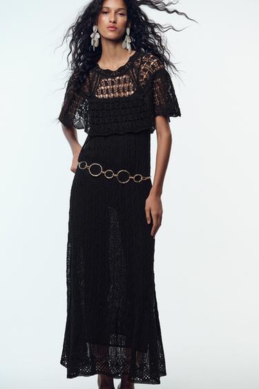 POINTELLE KNIT LONG DRESS WITH RUFFLE - Black by Zara - Image 1