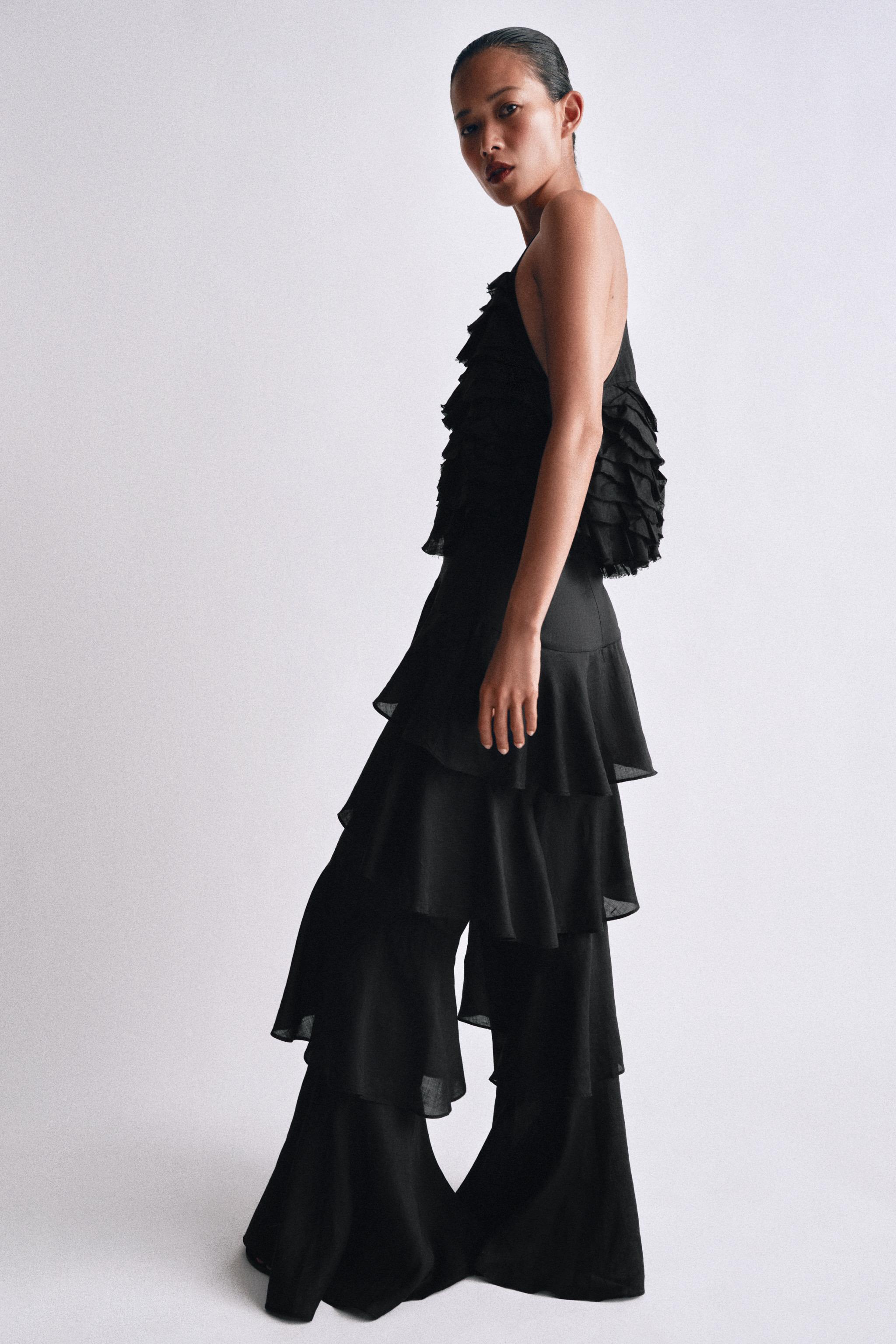 ZW Collection Ramie TOP With Ruffles - Black