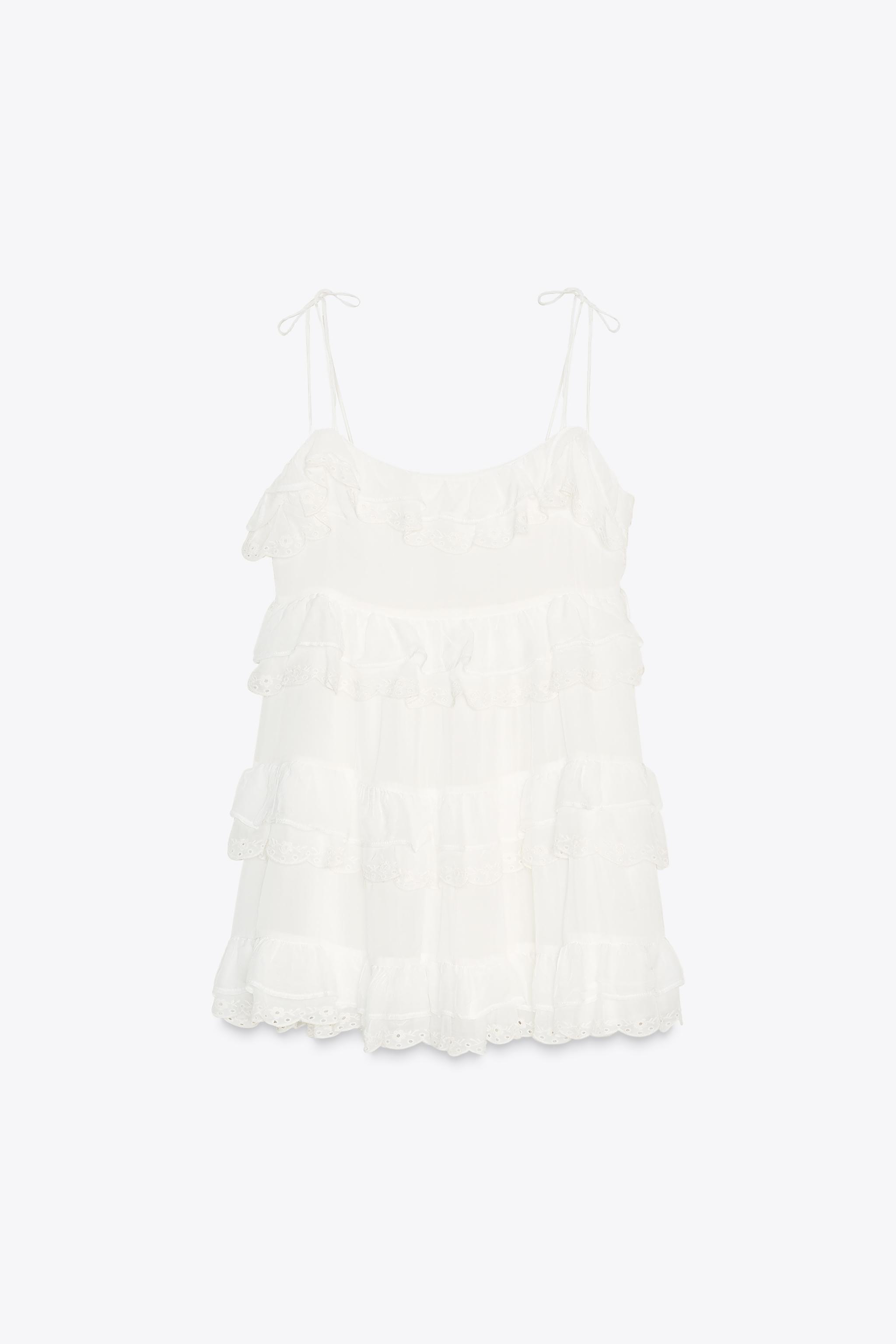 フリル刺繍入りショートワンピース - ホワイト | ZARA Japan / 日本