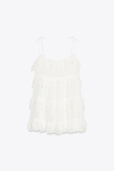 ROBE COURTE À VOLANTS BRODÉS - Blanc de Zara - Image 5
