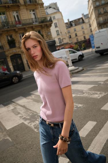 SOFT-TOUCH SHORT SLEEVE KNIT TOP - Mauve by Zara - Image 2