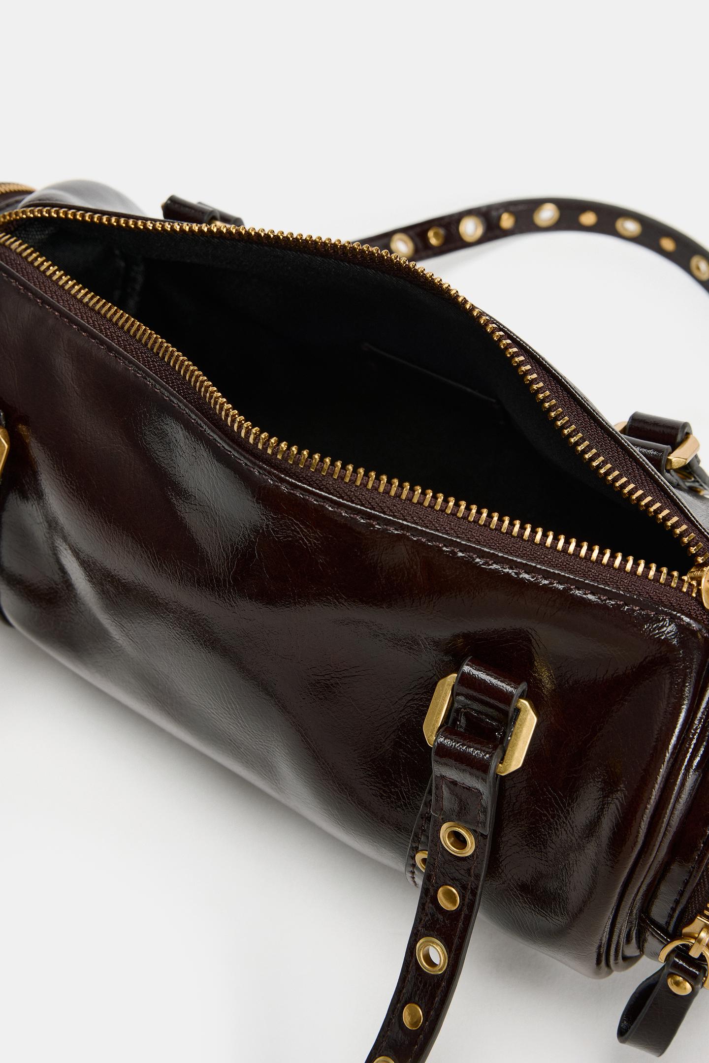 Женская сумка Zara Studded Bowling, цвет: Бордовый красный — фото 6