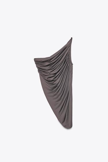 DRAPED ASYMMETRIC BODYSUIT - Taupe grey by Zara