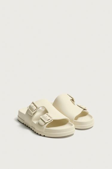 RUBBERIZED DOUBLE STRAP SANDALS — Cream White 2