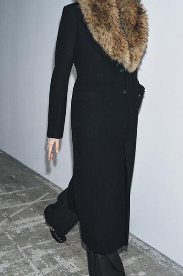 MANTEAU AVEC LAINE COL EFFET FOURRURE ZW COLLECTION - Noir de Zara - Image 4