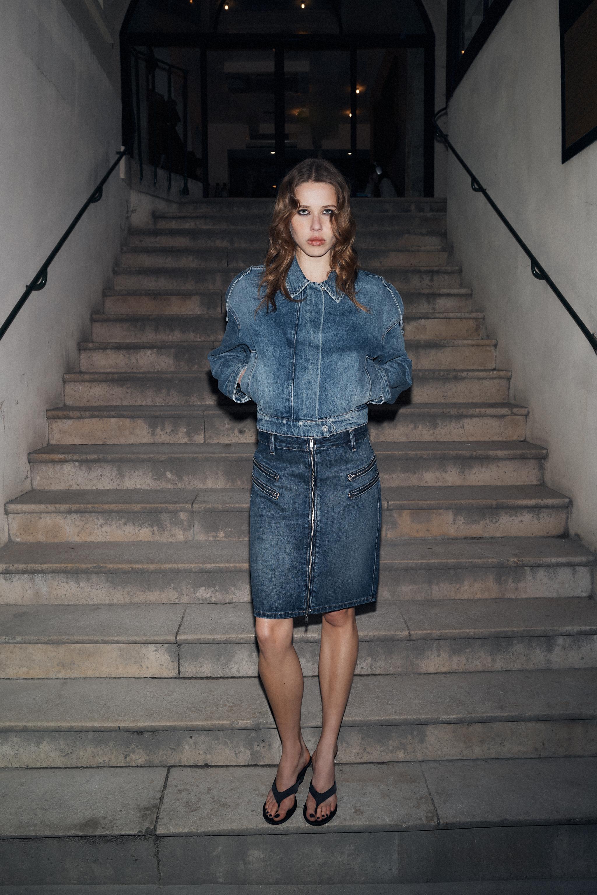 TRF ZIPPED DENIM SKIRT — Indigo