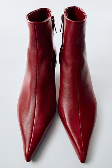 BOTTINES À TALONS KITTEN HEEL EN CUIR SOFT - Rouge de Zara