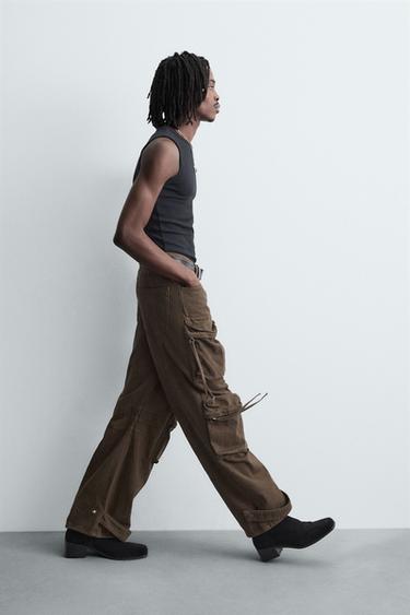PANTALON CARGO EN DENIM À POCHES - Marron de Zara - Image 5