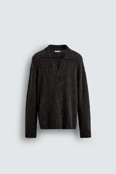 LIMITED EDITION TEXTURED KNIT POLO SHIRT - Chocolate by Zara