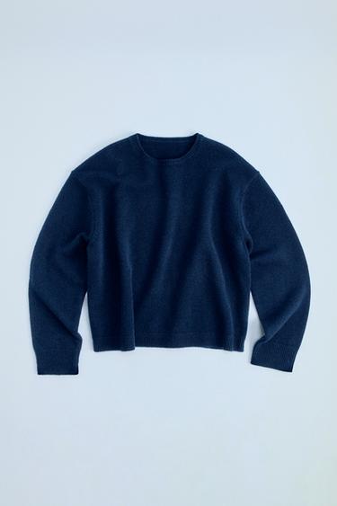 WOOL KNIT SWEATER - Navy blue by Zara