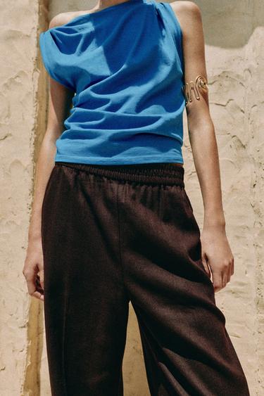 PANTALON DROIT AVEC LIN - Marron foncé de Zara - Image 2