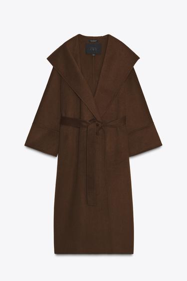 Zara ZARA WOMAN COLLECTION 限量版長版繫腰帶羊毛大衣 - 棕色