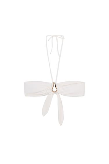 Zara METALLIC APPLIQUE BANDEAU BIKINI - Ecru